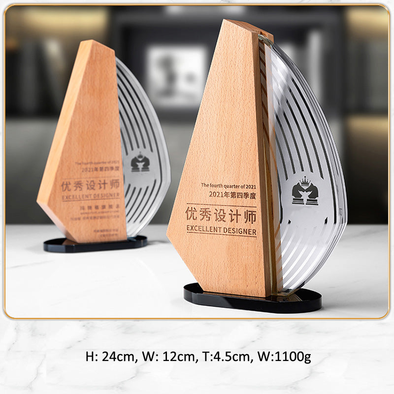 3D Engraving Customized Crystal Trophy Award Sailboat Beech Wood Black Base Trophy/Award Prismuse   