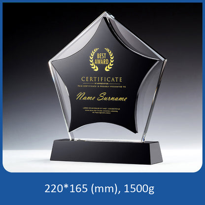 3D Engraving Customized Crystal Trophy Award Star Pentagram Black Base Green Blue Red Trophy/Award Prismuse Black  