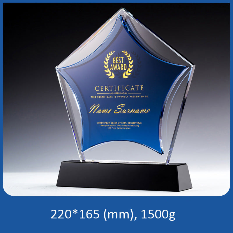 3D Engraving Customized Crystal Trophy Award Star Pentagram Black Base Green Blue Red Trophy/Award Prismuse Blue  