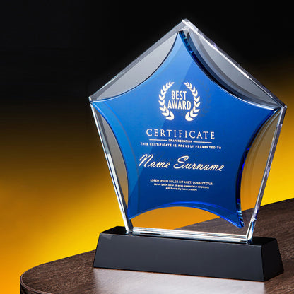 3D Engraving Customized Crystal Trophy Award Star Pentagram Black Base Green Blue Red Trophy/Award Prismuse   