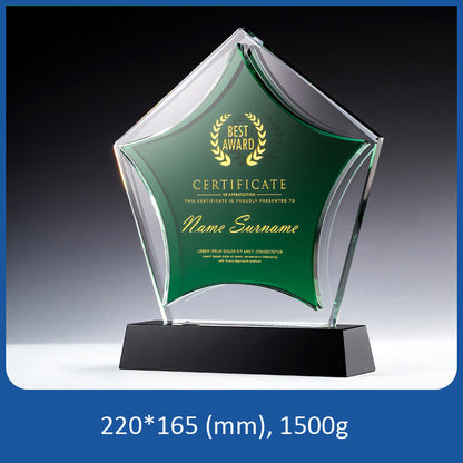 3D Engraving Customized Crystal Trophy Award Star Pentagram Black Base Green Blue Red Trophy/Award Prismuse Green  