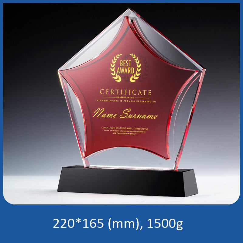 3D Engraving Customized Crystal Trophy Award Star Pentagram Black Base Green Blue Red Trophy/Award Prismuse Red  