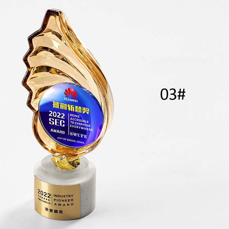 3D Engraving Customized Crystal Trophy Award Wings Shell Lustrous Glass Color Printing Trophy/Award Prismuse 03  
