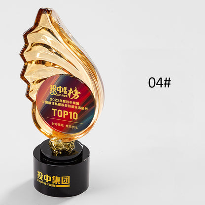 3D Engraving Customized Crystal Trophy Award Wings Shell Lustrous Glass Color Printing Trophy/Award Prismuse 04  