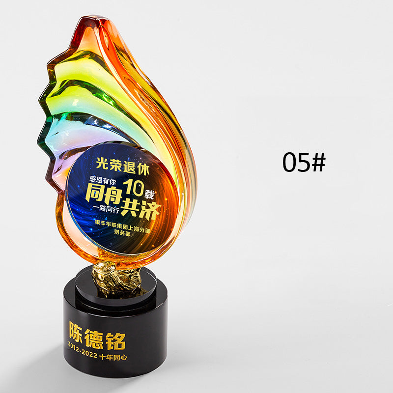 3D Engraving Customized Crystal Trophy Award Wings Shell Lustrous Glass Color Printing Trophy/Award Prismuse 05  