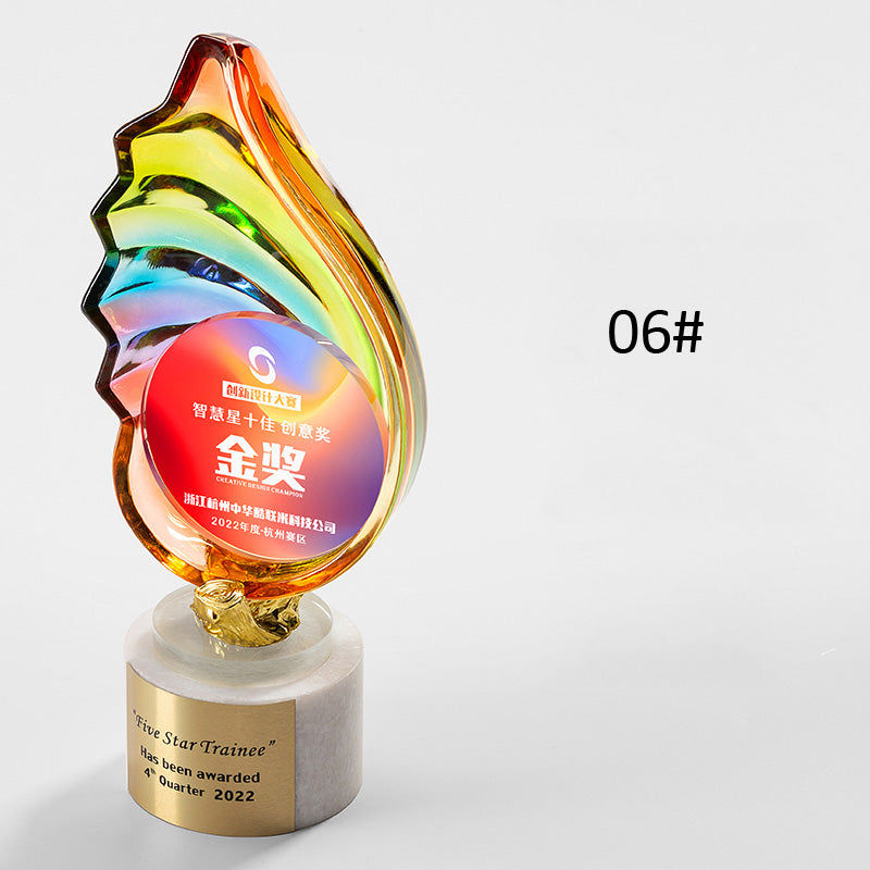3D Engraving Customized Crystal Trophy Award Wings Shell Lustrous Glass Color Printing Trophy/Award Prismuse 06  