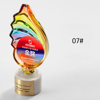 3D Engraving Customized Crystal Trophy Award Wings Shell Lustrous Glass Color Printing Trophy/Award Prismuse 07  