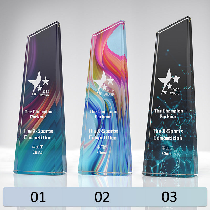 3D Engraving Customized Crystal Trophy Award Trapezoid Color Printing Trophy/Award Prismuse 01  