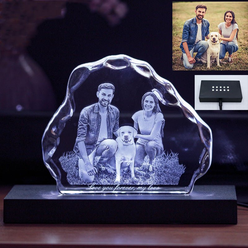 3D Photo Engrave Customized Crystal Iceberg Plastic Base LED Light Desktop Ornament Crystal Crafts Prismuse   