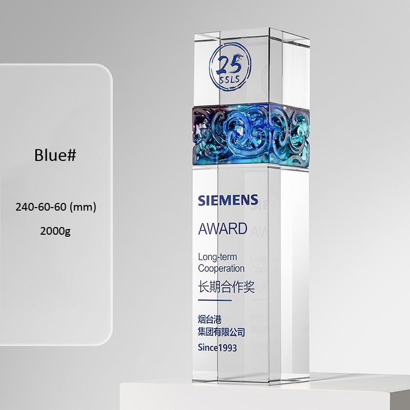 3D Engraving Customized Crystal Trophy Award Cube Cuboid Gradient Lustrous Glass Amber Green Blue Trophy/Award Prismuse Blue  