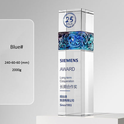3D Engraving Customized Crystal Trophy Award Cube Cuboid Gradient Lustrous Glass Amber Green Blue Trophy/Award Prismuse Blue  
