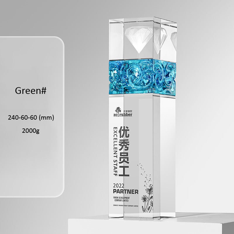 3D Engraving Customized Crystal Trophy Award Cube Cuboid Gradient Lustrous Glass Amber Green Blue Trophy/Award Prismuse Green  