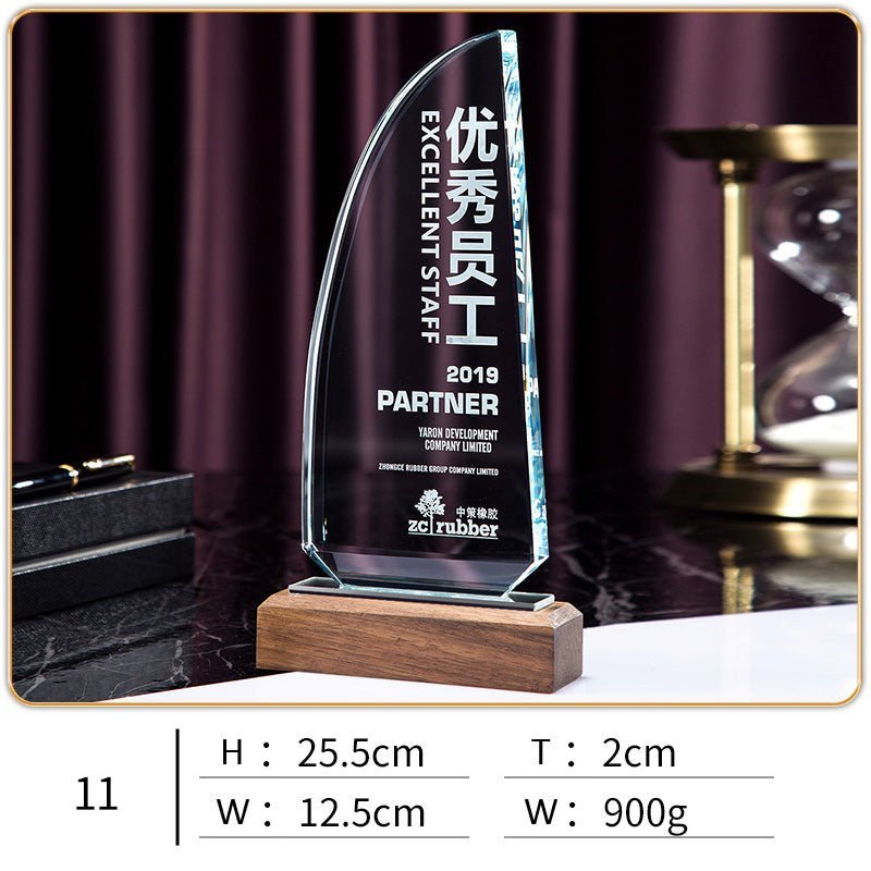 3D Engraving Customized Crystal Trophy Award Diamond Leaf Iceberg Hexagon Walnut Wood Trophy/Award Prismuse 11  