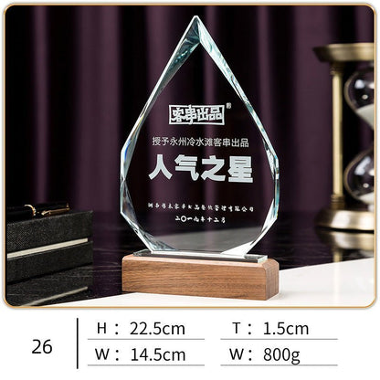 3D Engraving Customized Crystal Trophy Award Diamond Leaf Iceberg Hexagon Walnut Wood Trophy/Award Prismuse 26  