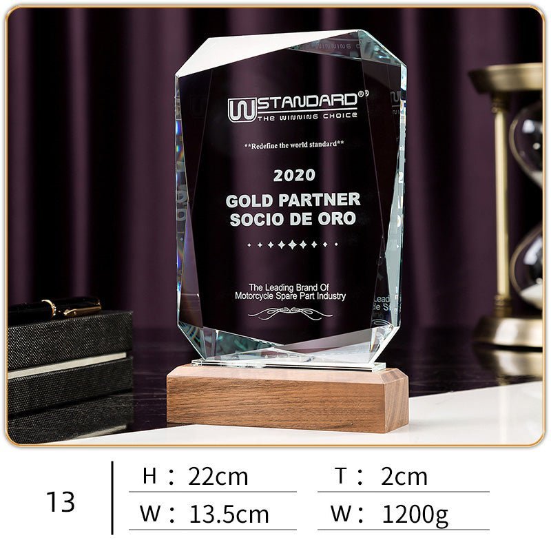 3D Engraving Customized Crystal Trophy Award Diamond Leaf Iceberg Hexagon Walnut Wood Trophy/Award Prismuse 13  