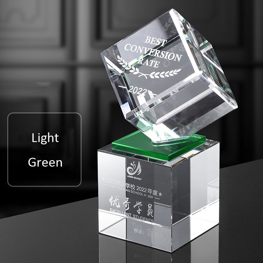 3D Engraving Customized Crystal Trophy Award Double Cube Rubik's Cube Transparent Trophy/Award Prismuse Light Green  