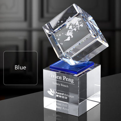 3D Engraving Customized Crystal Trophy Award Double Cube Rubik's Cube Transparent Trophy/Award Prismuse Blue  