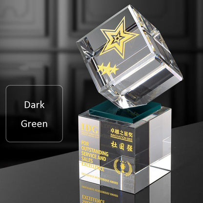 3D Engraving Customized Crystal Trophy Award Double Cube Rubik's Cube Transparent Trophy/Award Prismuse Dark Green  