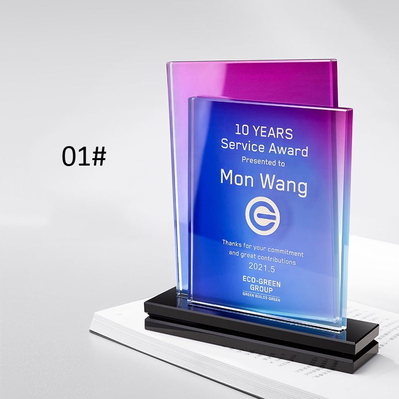 3D Engraving Customized Crystal Trophy Award Double Rectangles Color Printing Black Base Trophy/Award Prismuse 01  