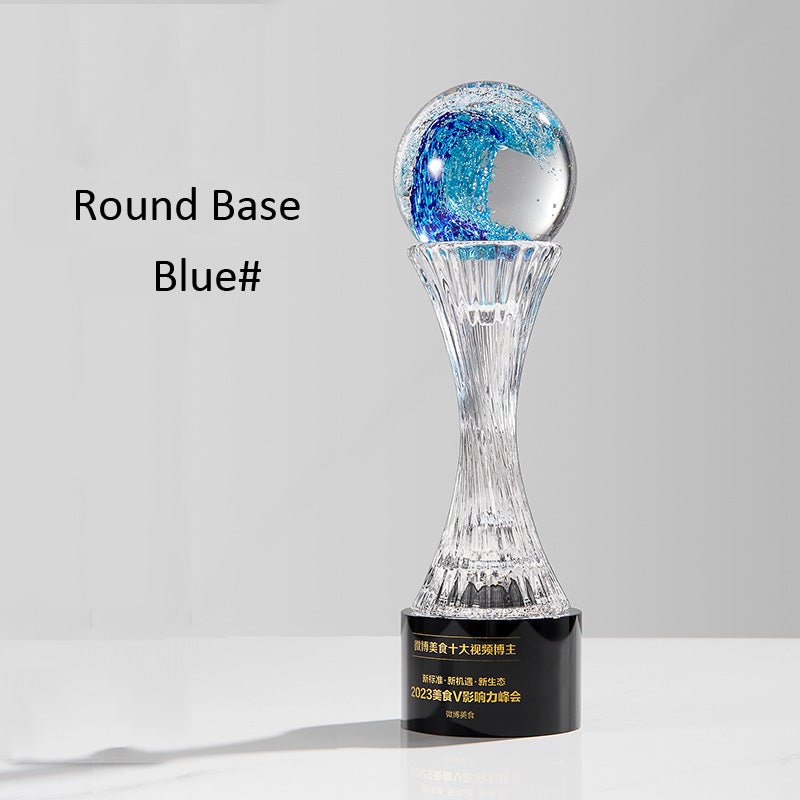 3D Engraving Customized Crystal Trophy Award Lustrous Glass Ball Square Round Black Base Red Blue Yellow Trophy/Award Prismuse Round Base Blue 