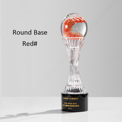 3D Engraving Customized Crystal Trophy Award Lustrous Glass Ball Square Round Black Base Red Blue Yellow Trophy/Award Prismuse Round Base Red 