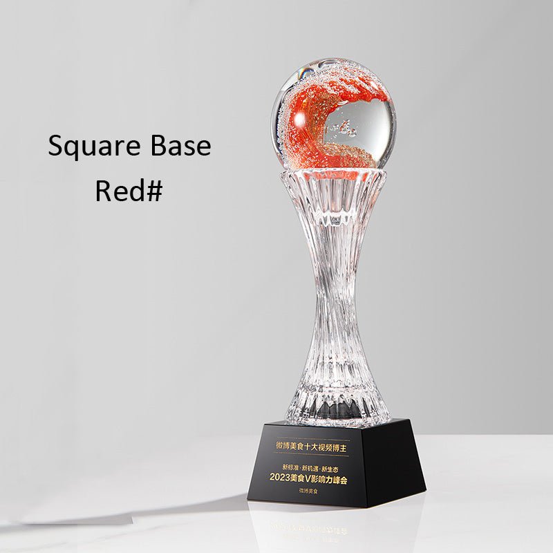 3D Engraving Customized Crystal Trophy Award Lustrous Glass Ball Square Round Black Base Red Blue Yellow Trophy/Award Prismuse Square Base Red 