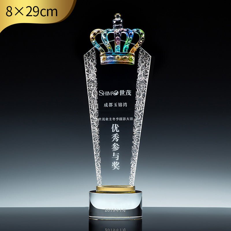 3D Engraving Customized Crystal Trophy Award Lustrous Glass Eagle Crown Meteor Shooting Star Trophy/Award Prismuse Crown-B  