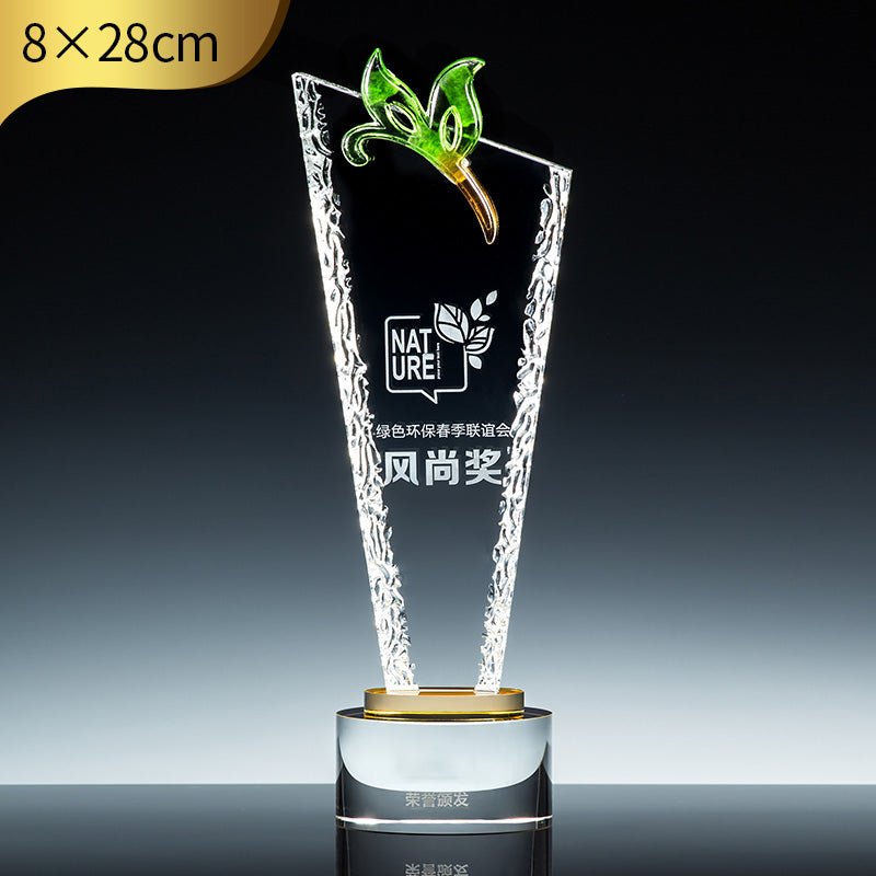 3D Engraving Customized Crystal Trophy Award Lustrous Glass Eagle Crown Meteor Shooting Star Trophy/Award Prismuse Leaf  
