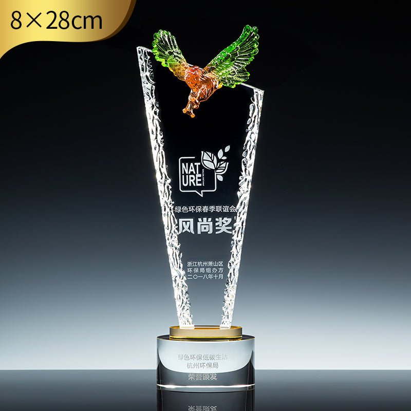 3D Engraving Customized Crystal Trophy Award Lustrous Glass Eagle Crown Meteor Shooting Star Trophy/Award Prismuse Eagle  