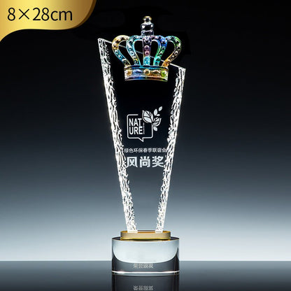 3D Engraving Customized Crystal Trophy Award Lustrous Glass Eagle Crown Meteor Shooting Star Trophy/Award Prismuse Crown-A  